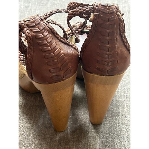 FRYE Leather Braided Platform Heels Wooden Size 8 - Picture 4 of 10